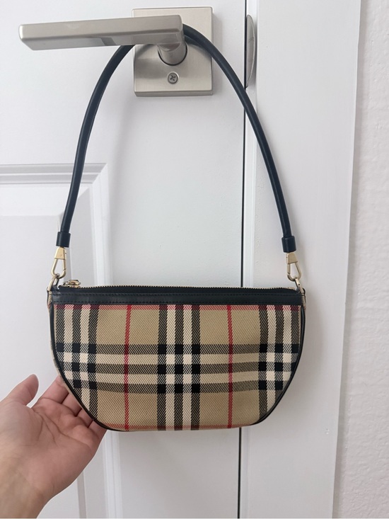 Handbags - Burberry designer Plaid Pattern Half-Moon Shoulder Bag - Beige/Black